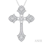 1/4 Ctw Cross Round Cut Diamond Fashion Pendant With Chain in 14K White Gold